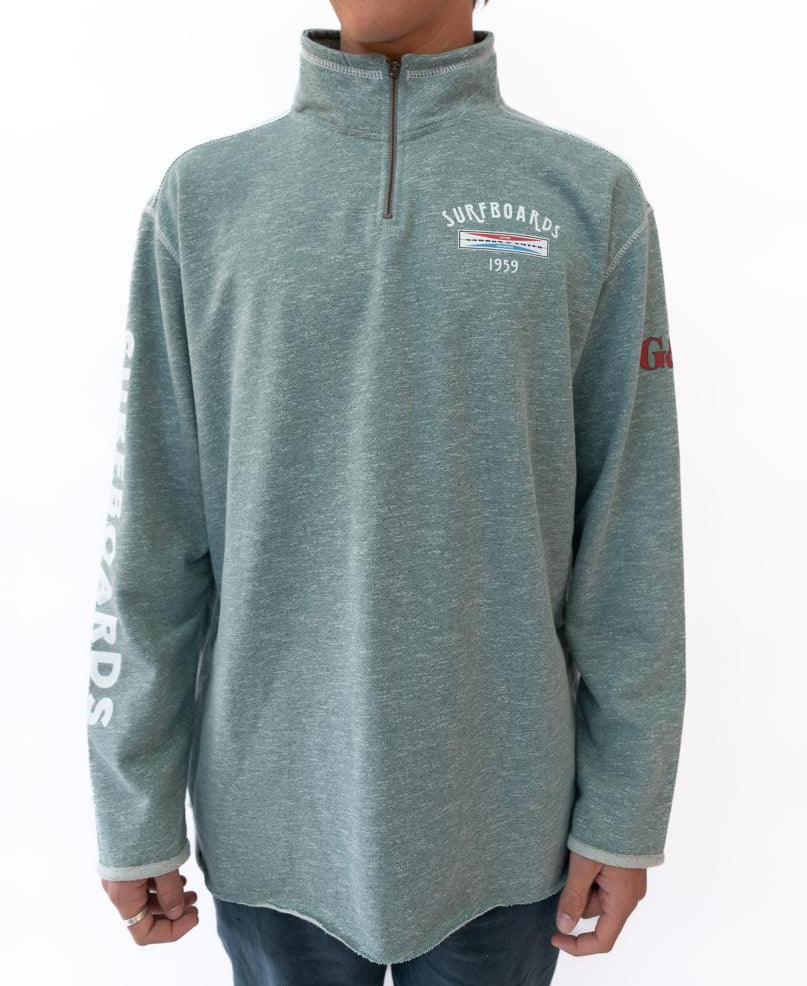 Gordon & Smith G&S 1/4 Zip Surfboards Rag Top | Surf Green Marle - Sweatshirts