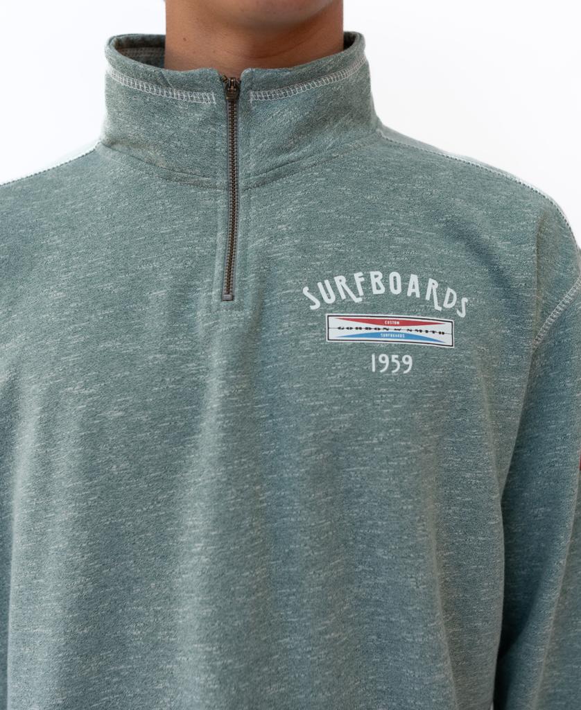 Gordon & Smith G&S 1/4 Zip Surfboards Rag Top | Surf Green Marle - Sweatshirts