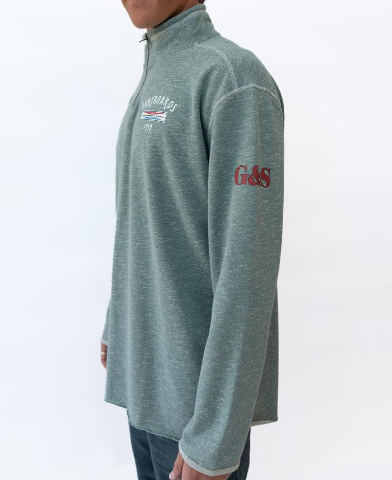 Gordon & Smith G&S 1/4 Zip Surfboards Rag Top | Surf Green Marle - Sweatshirts