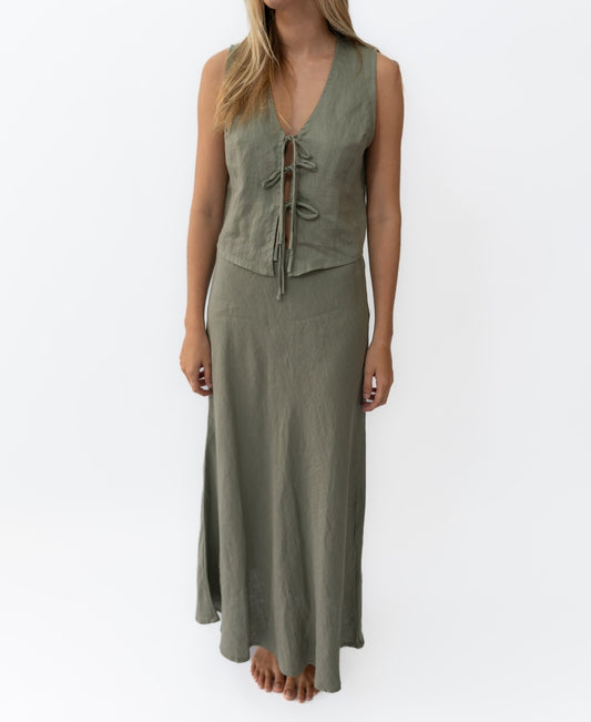 Pearl Maxi Skirt Linen | Dark Khaki