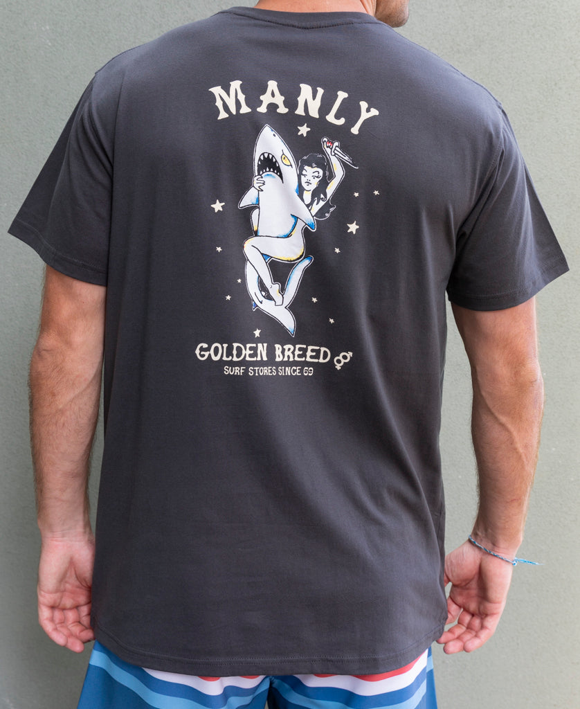 Manly Shark Girl Tee | Wash Black