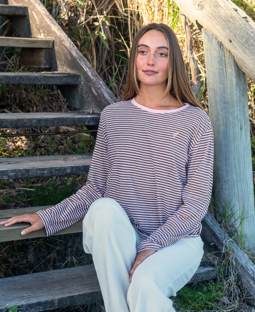 Golden Breed Mary LS | Espresso/Baby Pink - T-Shirts