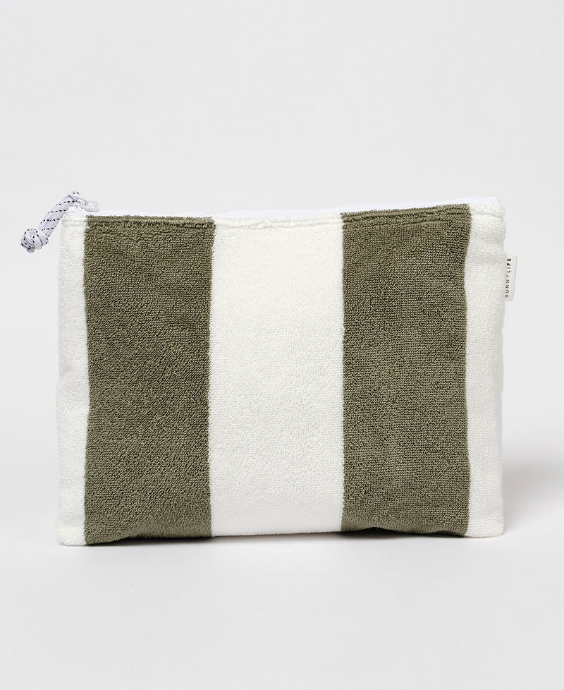 Sunny Life Terry Beach Pouch The Vacay Olive Stripe - Beach Bags