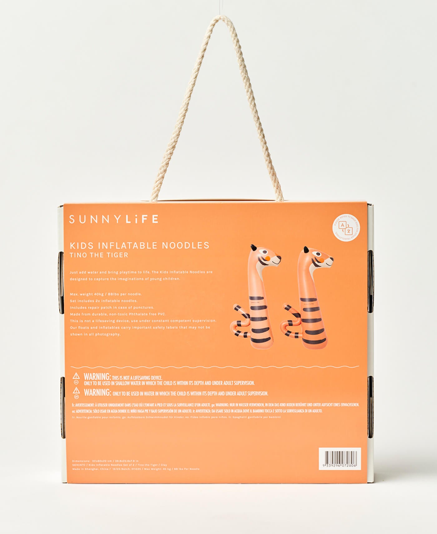 Sunny Life Kids Inflatable Noodle Tino the Tiger Clay Set of 2 - Pool Noodles