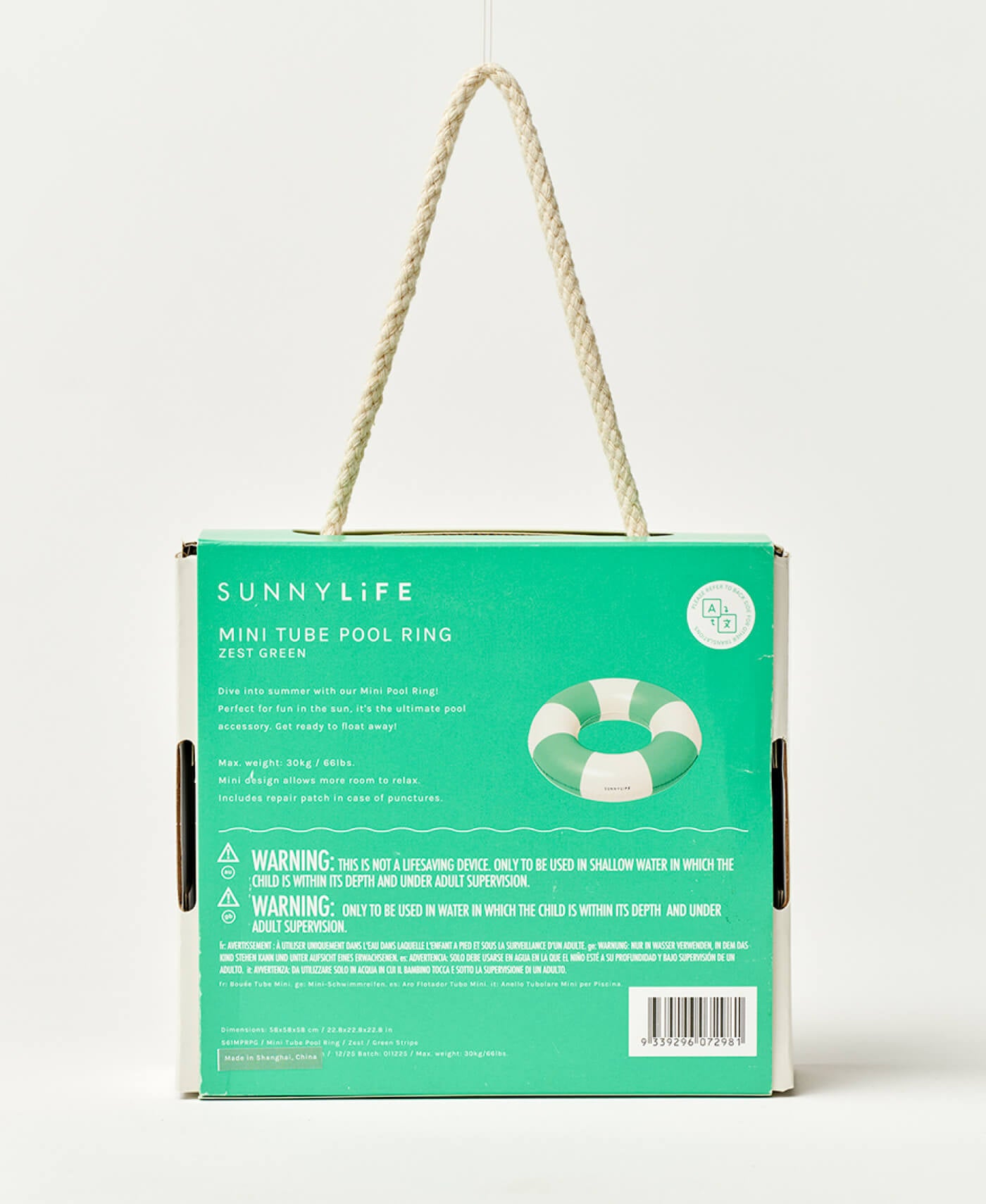 Sunny Life Mini Tube Pool Ring Zest Green Stripe - Pool Floats