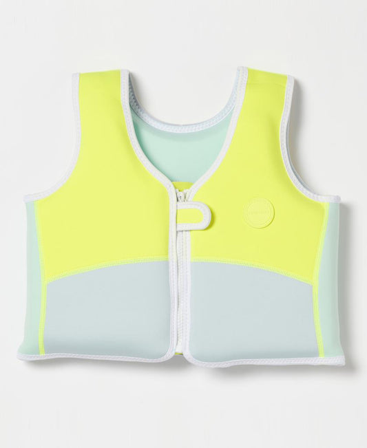 Salty the Shark Swim Vest 3-6 | Aqua Neon Yellow