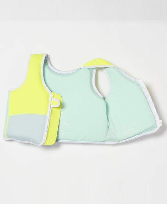 Salty the Shark Swim Vest 3-6 | Aqua Neon Yellow-Golden Breed