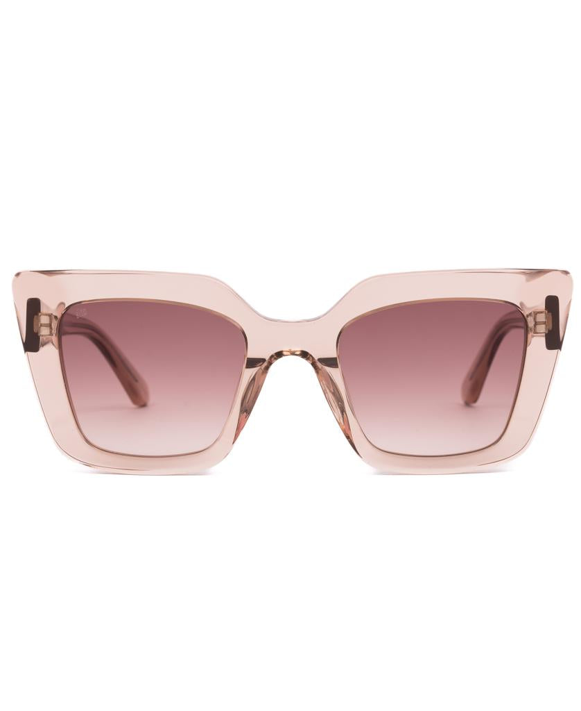 The Sito Cult Vision | Sirocco / Rose Gradient sunglasses feature oversized, square-shaped, plant-based acetate frames in pink with gradient pink lenses for high UV protection.