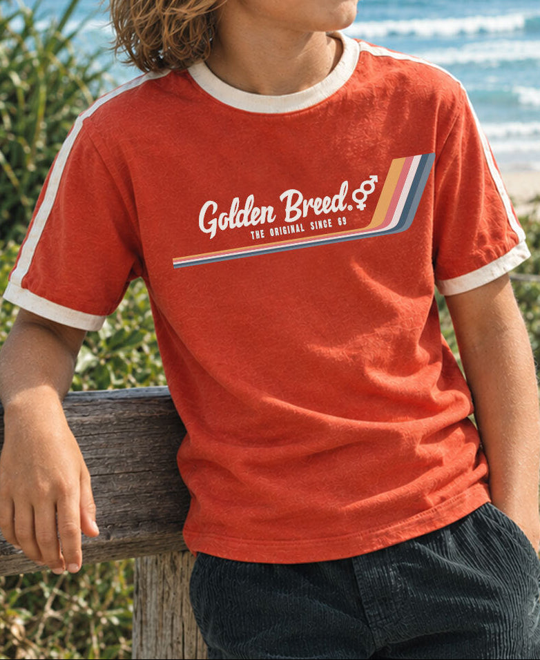 Golden Breed Boys Retro Ringer Tee | Wash Red - T-Shirts