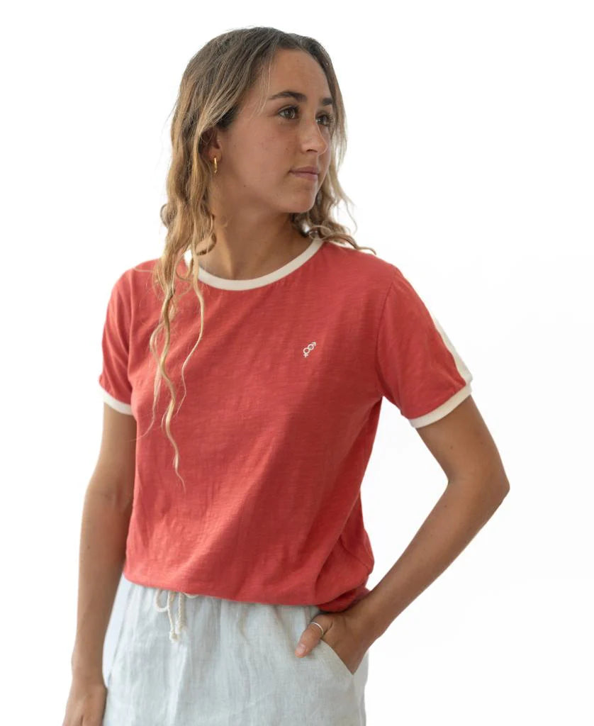 Golden Breed Ringer Tee | Wash Red/Beige - T-Shirts