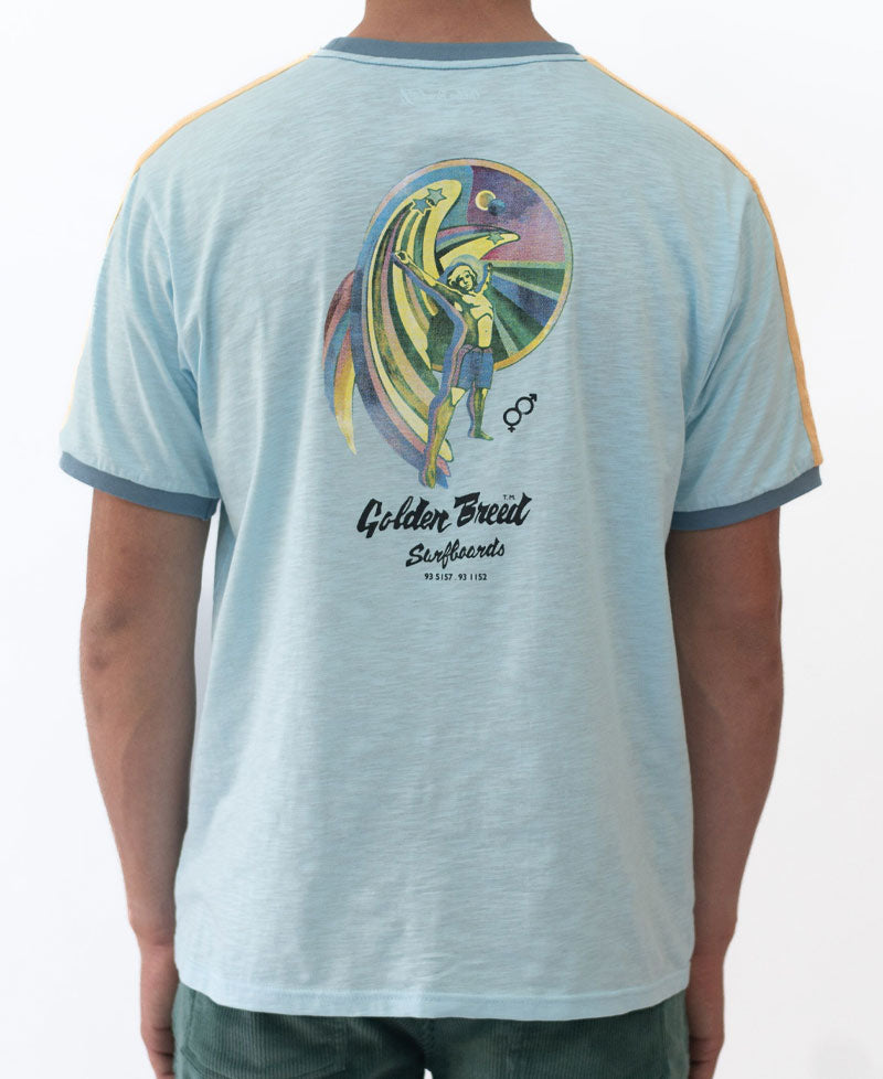 Golden Breed Flying Man Ringer Tee | Turquoise - T-Shirts