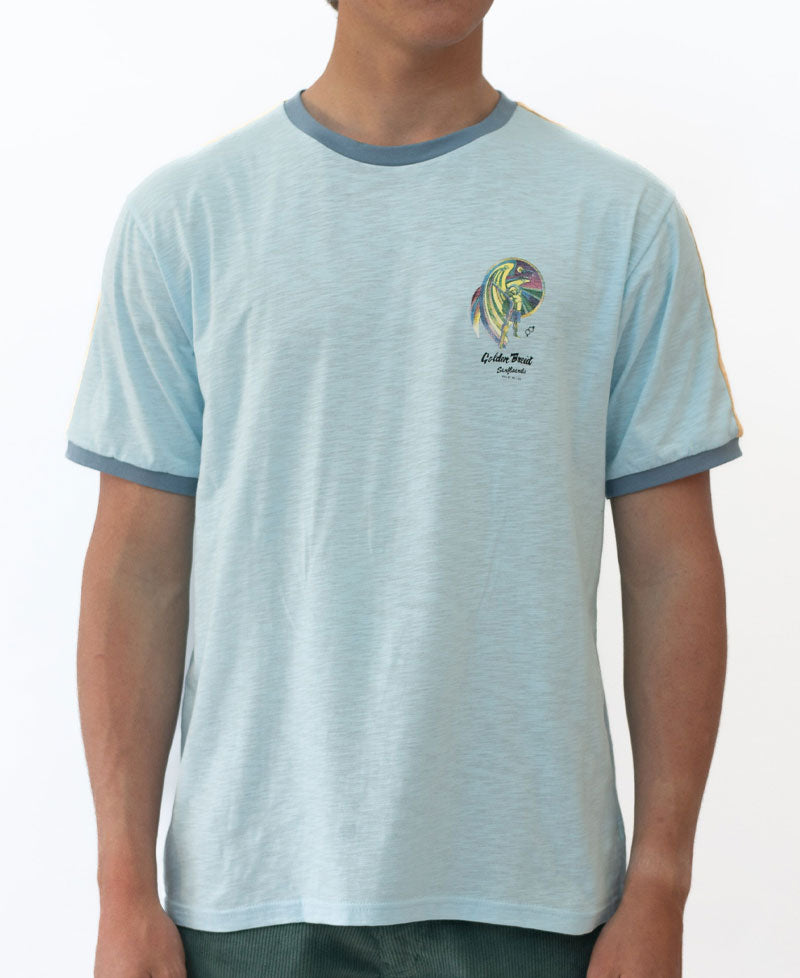 Golden Breed Flying Man Ringer Tee | Turquoise - T-Shirts