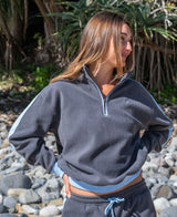 Golden Breed Peggy 1/2 Zip Retro Sweat | Charcoal/Finch - Sweaters