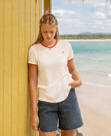 Golden Breed Retro Ringer Tee | Off White/Wash Red - T-Shirts