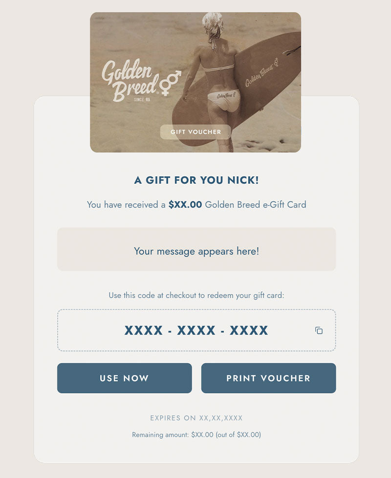Golden Breed e-Gift Card | Surfs Up - Gift Cards
