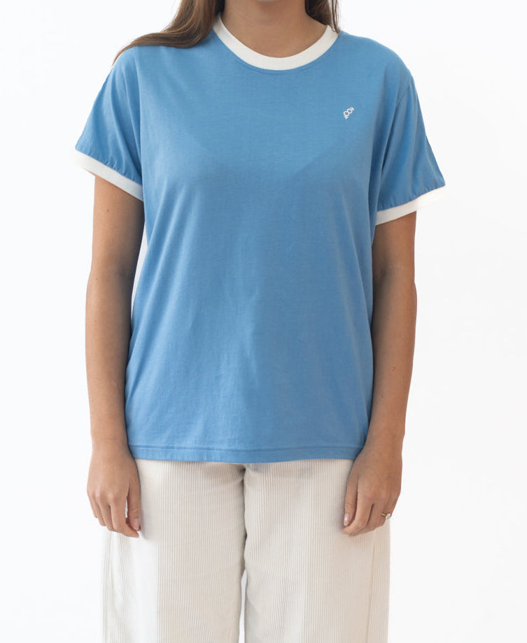 Golden Breed Becca Retro Tee | Surf Blue/Off White - T-Shirts