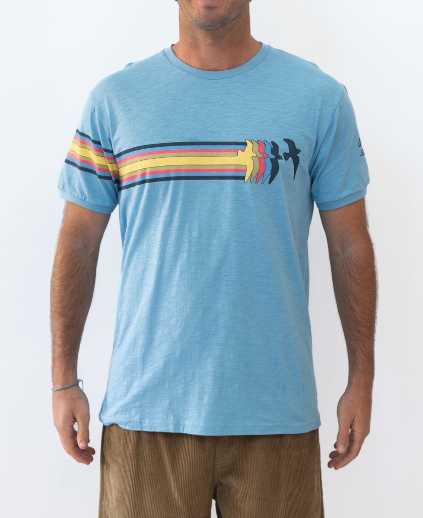 Golden Breed Birds Ringer Tee | Azure Blue - T-Shirts