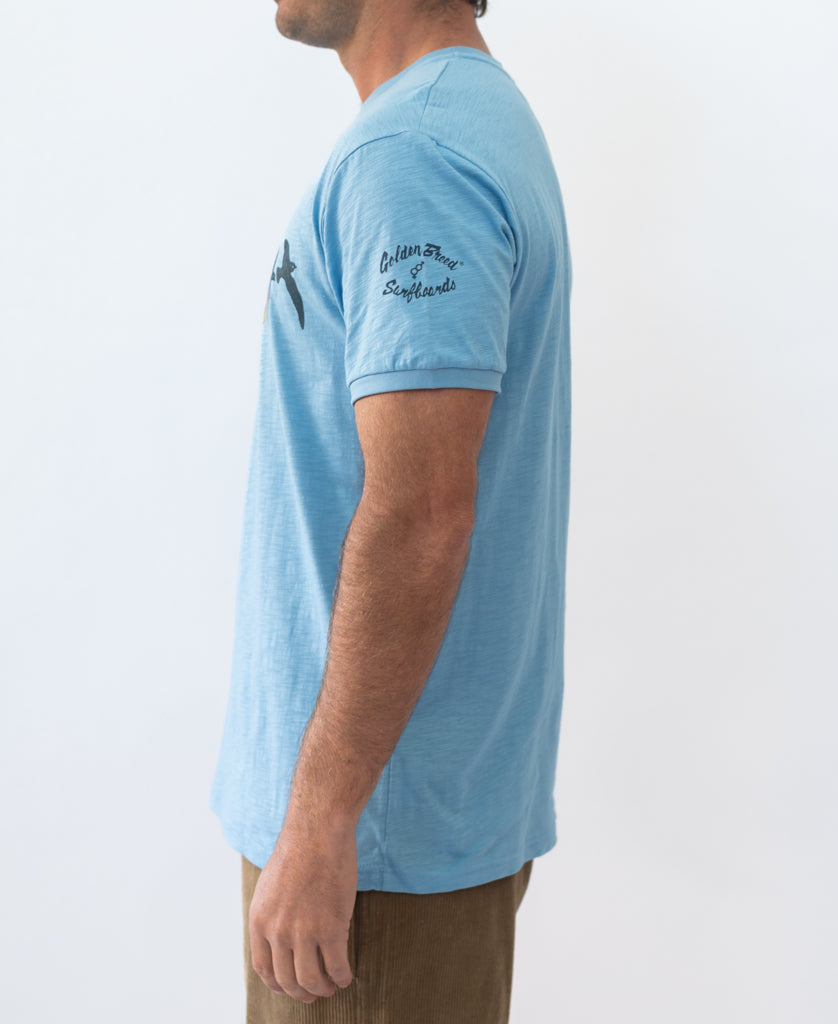 Golden Breed Birds Ringer Tee | Azure Blue - T-Shirts