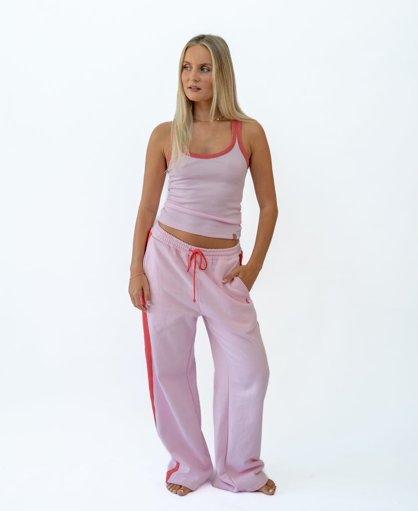 Golden Breed Flick Ringer Tank | Baby Pink/Wash Red - Tank Tops