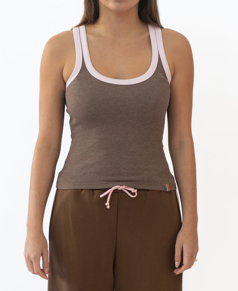 Golden Breed Flick Ringer Tank | Espresso/Baby Pink - Tank Tops