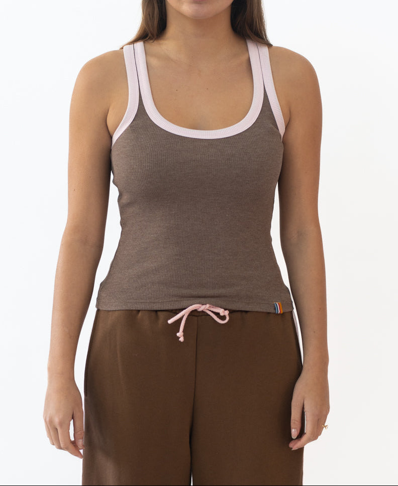 Golden Breed Flick Ringer Tank | Espresso/Baby Pink - Tank Tops