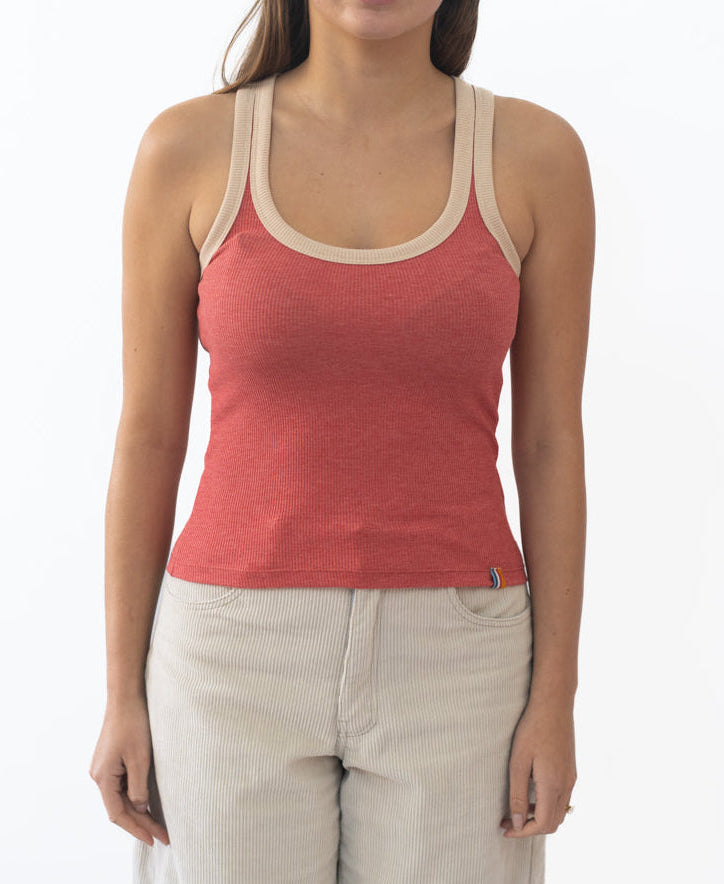 Golden Breed Flick Ringer Tank | Wash Red/Beige - Tank Tops