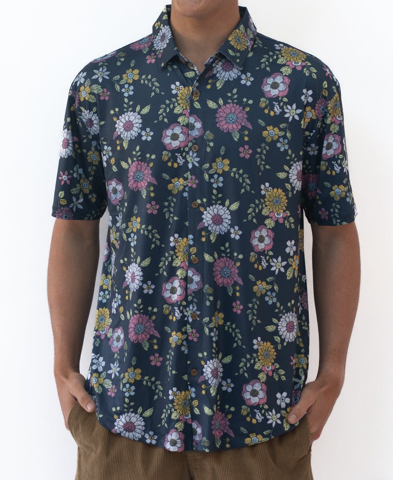 Golden Breed Gunna Happy Floral Shirt | Navy - Shirts