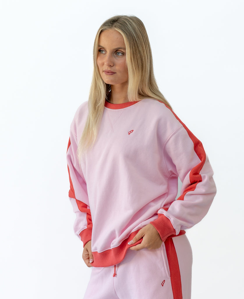 Golden Breed Koby Ringer Sweat | Baby Pink/Wash Red - Sweatshirts