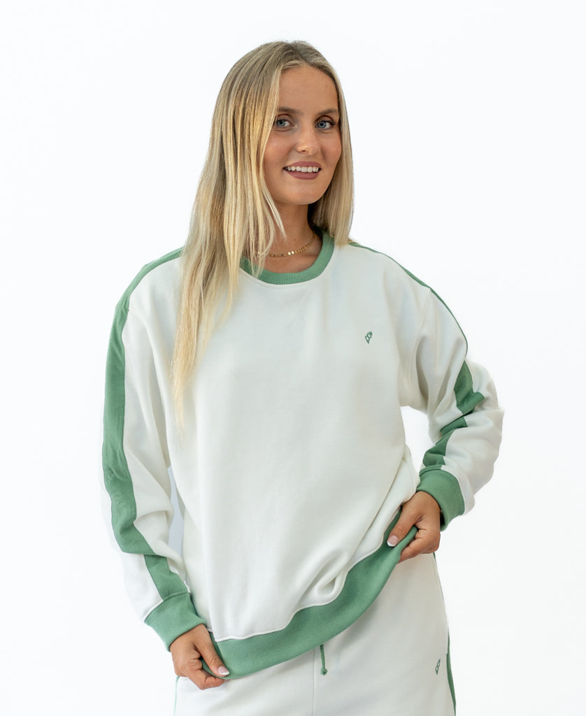 Golden Breed Koby Ringer Sweat | Off White/Surf Green - Sweatshirts