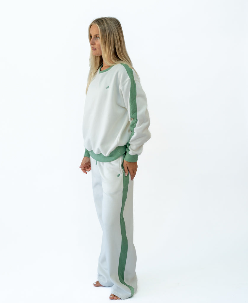 Golden Breed Koby Ringer Sweat | Off White/Surf Green - Sweatshirts