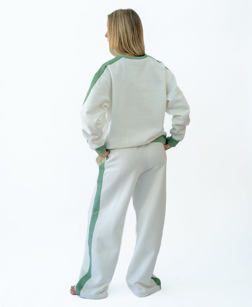 Golden Breed Koby Ringer Sweat | Off White/Surf Green - Sweatshirts