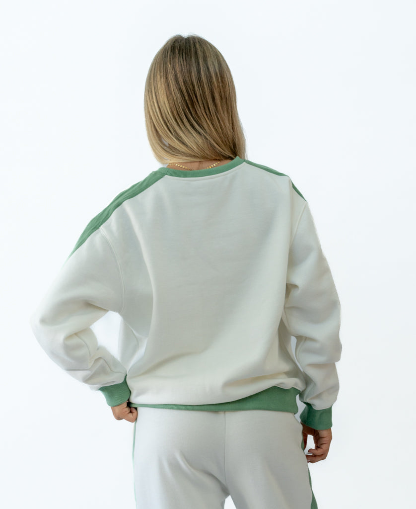 Golden Breed Koby Ringer Sweat | Off White/Surf Green - Sweatshirts