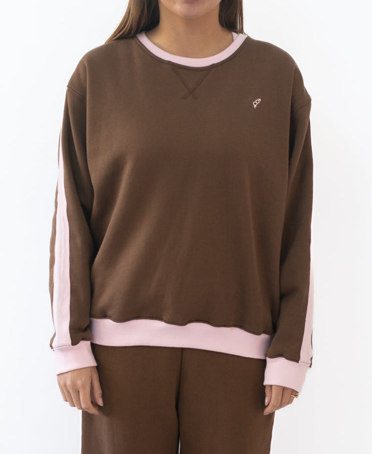 Golden Breed Koby Ringer Sweat | Espresso/Baby Pink - Sweatshirts