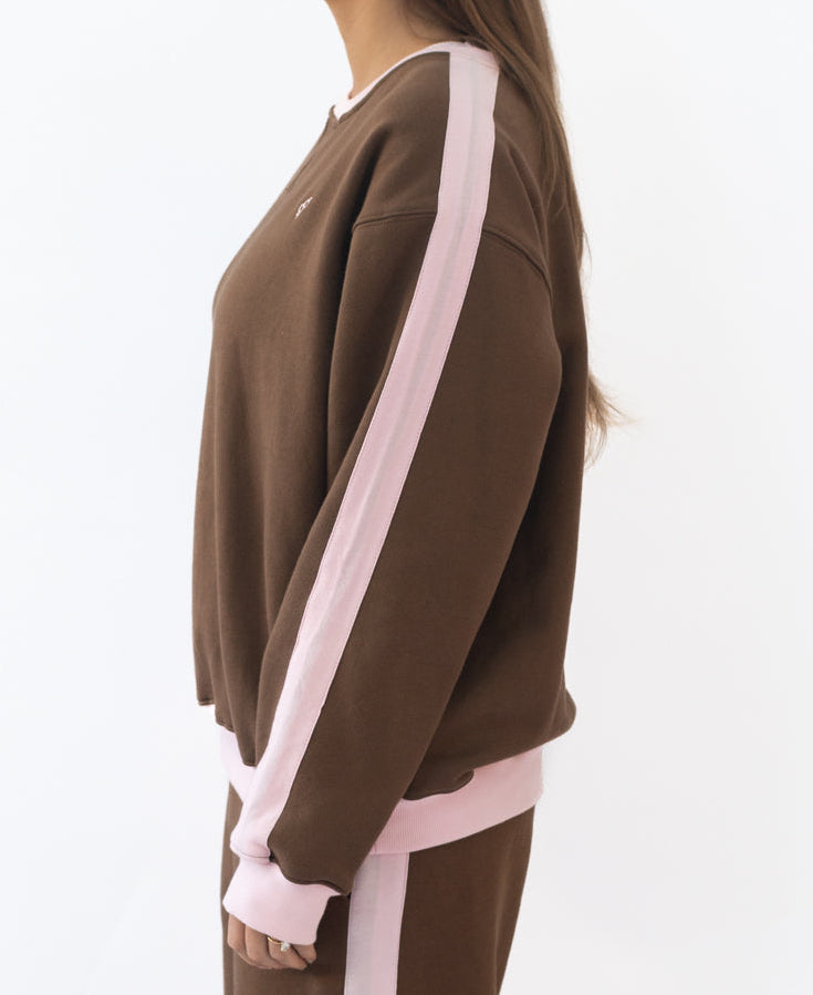 Golden Breed Koby Ringer Sweat | Espresso/Baby Pink - Sweatshirts