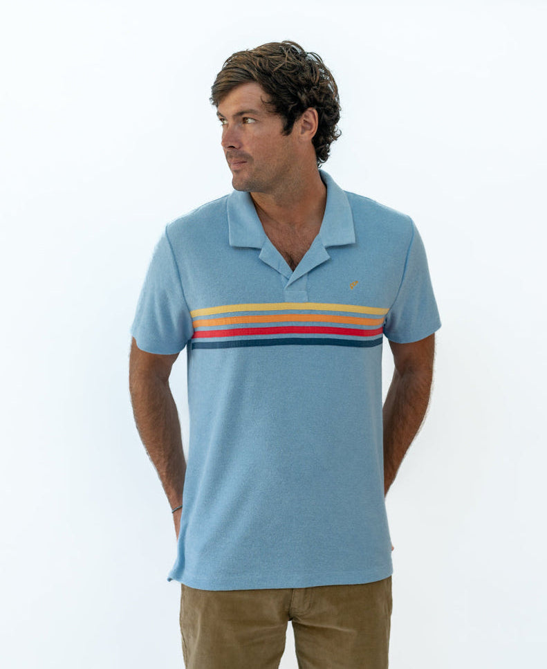 Golden Breed Long Island Terry Polo | Azure Blue - Polos