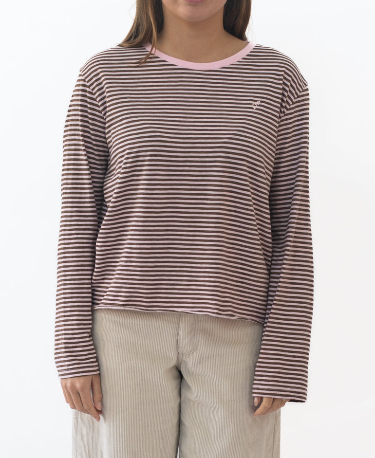 Golden Breed Mary LS | Espresso/Baby Pink - T-Shirts