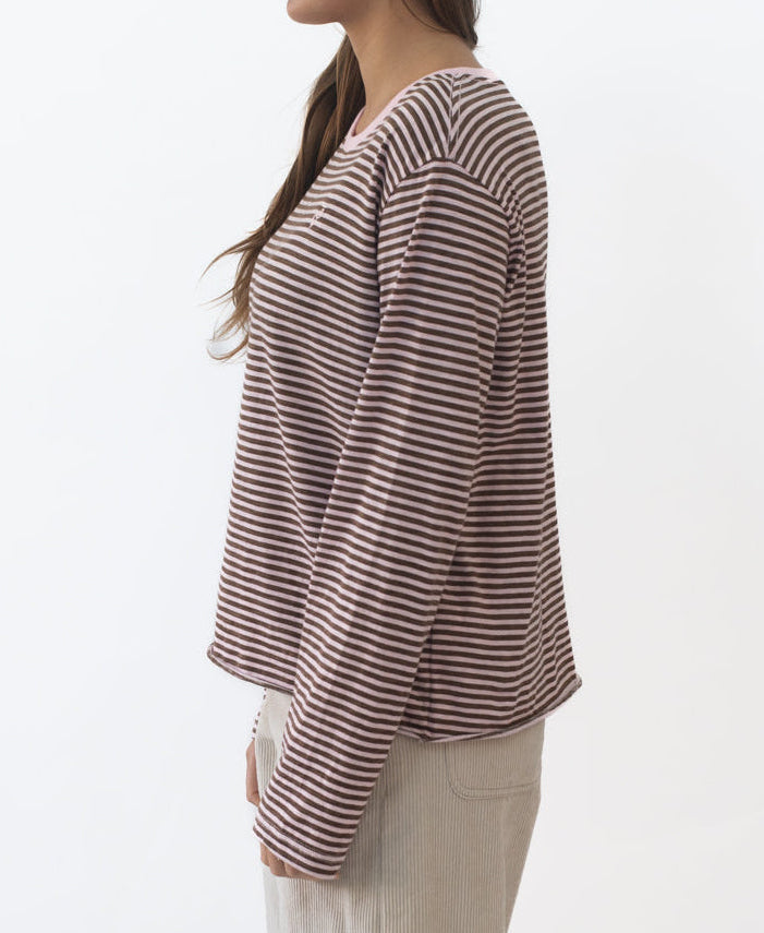 Golden Breed Mary LS | Espresso/Baby Pink - T-Shirts