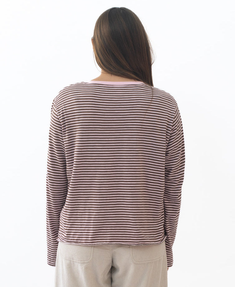 Golden Breed Mary LS | Espresso/Baby Pink - T-Shirts