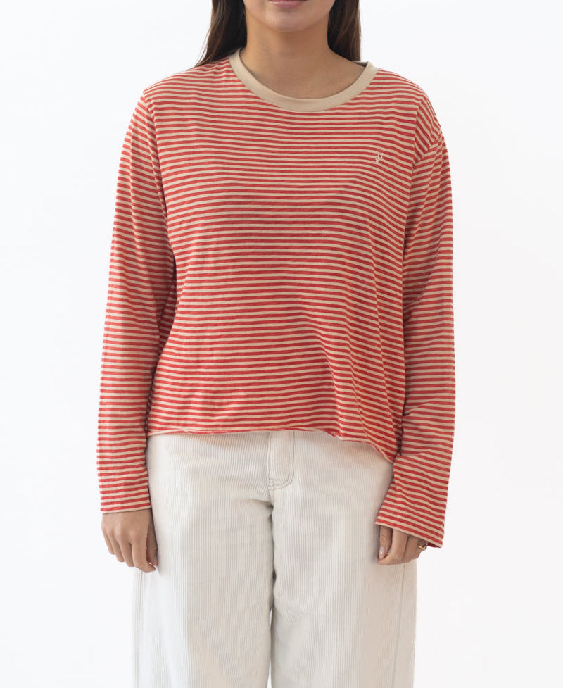Golden Breed Mary LS | Wash Red/Beige - T-Shirts