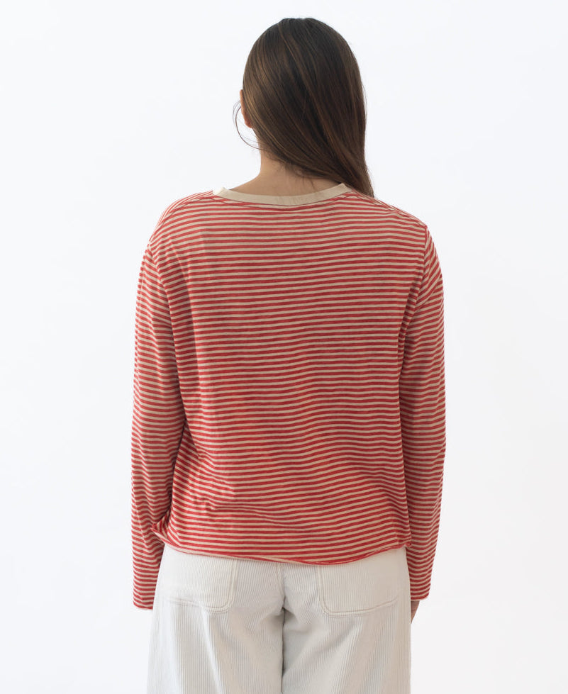 Golden Breed Mary LS | Wash Red/Beige - T-Shirts