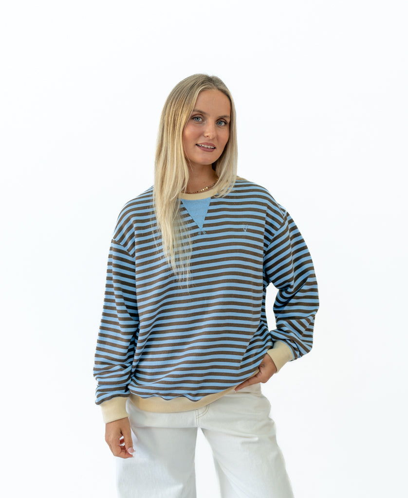 Golden Breed Ralph Stripe Ringer Crew | Espresso/Finch - Sweatshirts