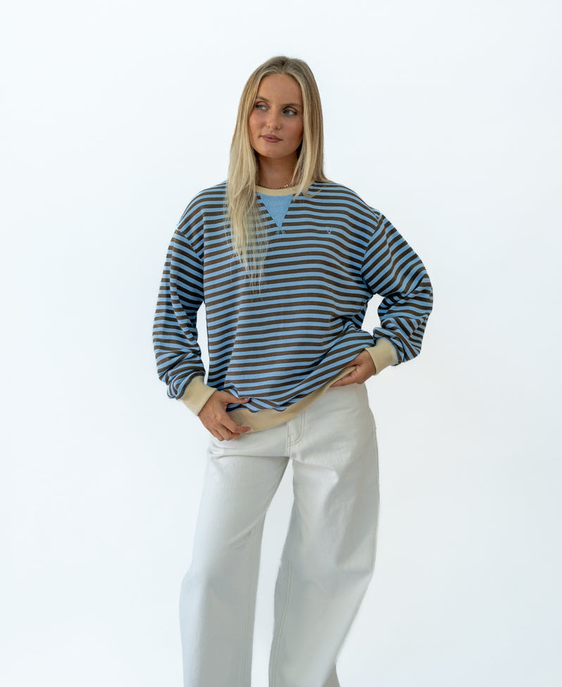 Golden Breed Ralph Stripe Ringer Crew | Espresso/Finch - Sweatshirts