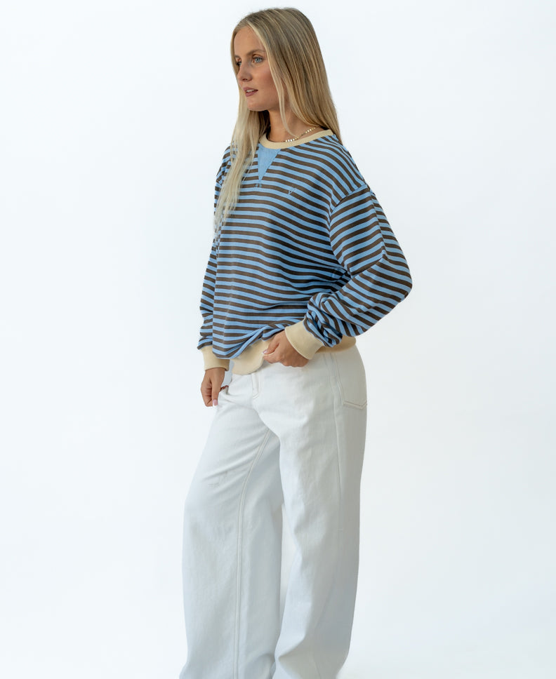 Golden Breed Ralph Stripe Ringer Crew | Espresso/Finch - Sweatshirts