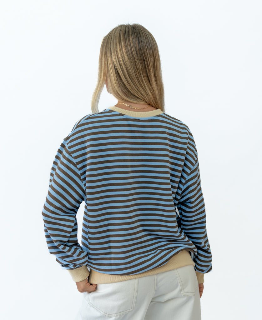 Golden Breed Ralph Stripe Ringer Crew | Espresso/Finch - Sweatshirts