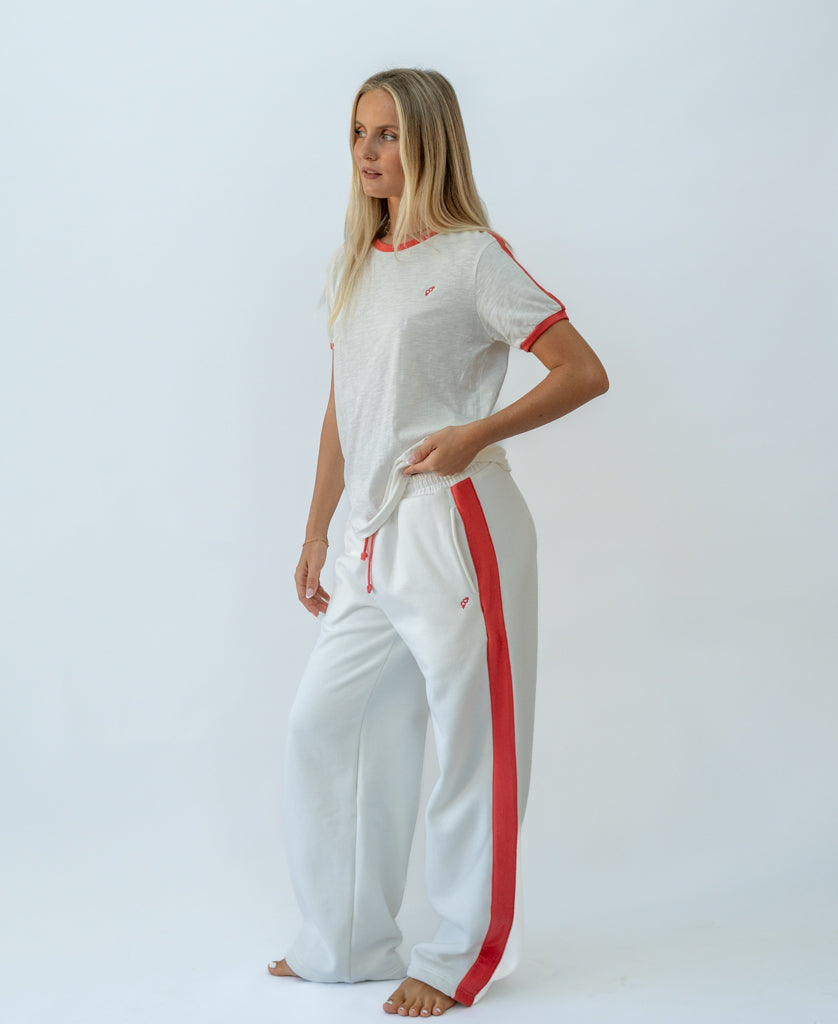 Golden Breed Retro Ringer Tee | Off White/Wash Red - T-Shirts