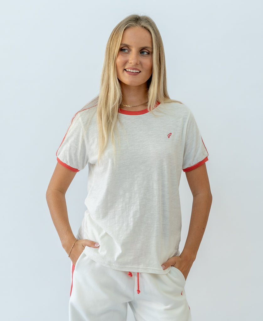 Golden Breed Retro Ringer Tee | Off White/Wash Red - T-Shirts