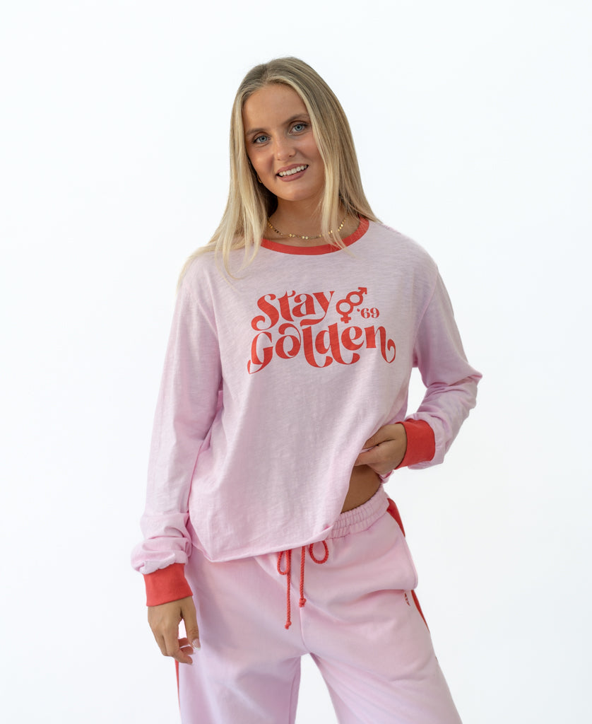 Golden Breed Stay Golden LS | Baby Pink/Wash Red - T-Shirts