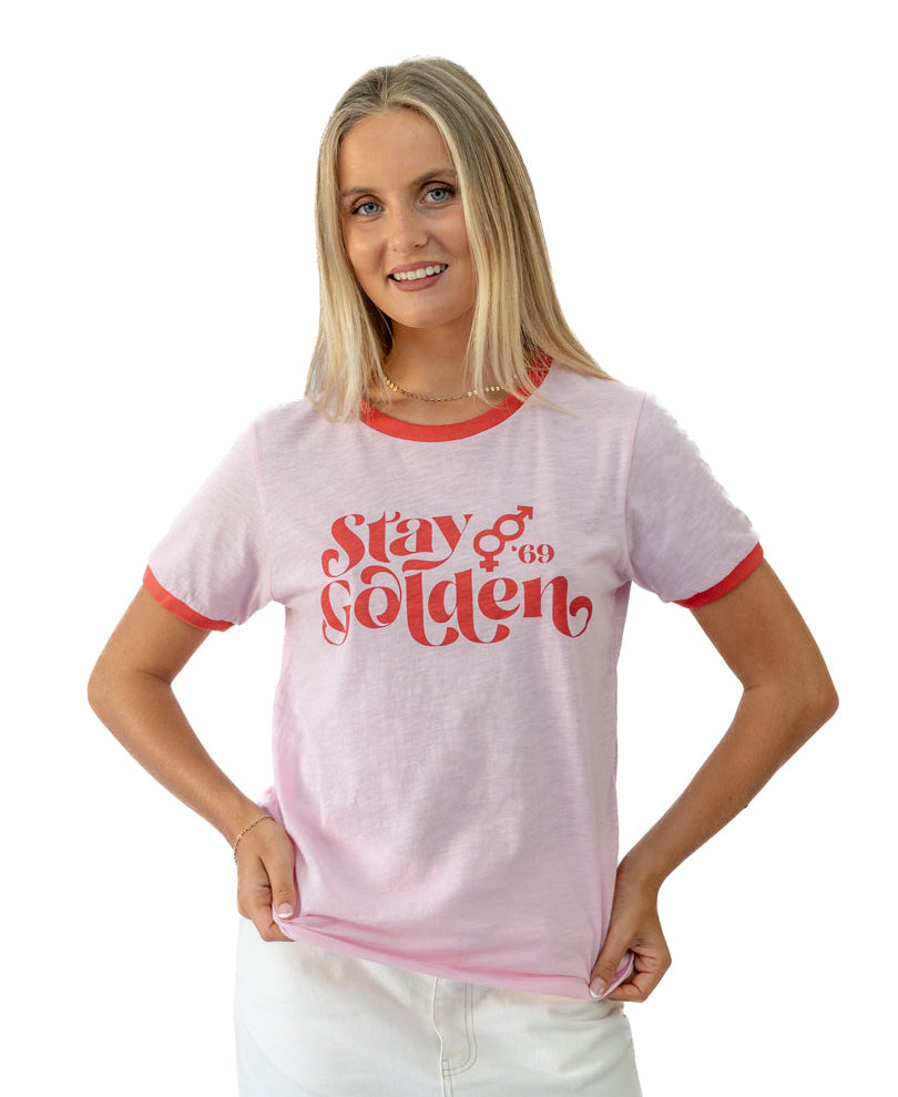 Golden Breed Stay Golden Ringer | Baby Pink/Wash Red - T-Shirts
