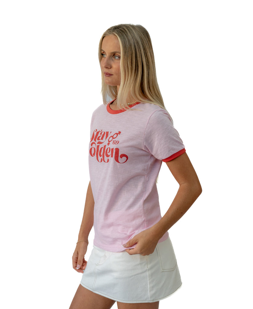 Golden Breed Stay Golden Ringer | Baby Pink/Wash Red - T-Shirts