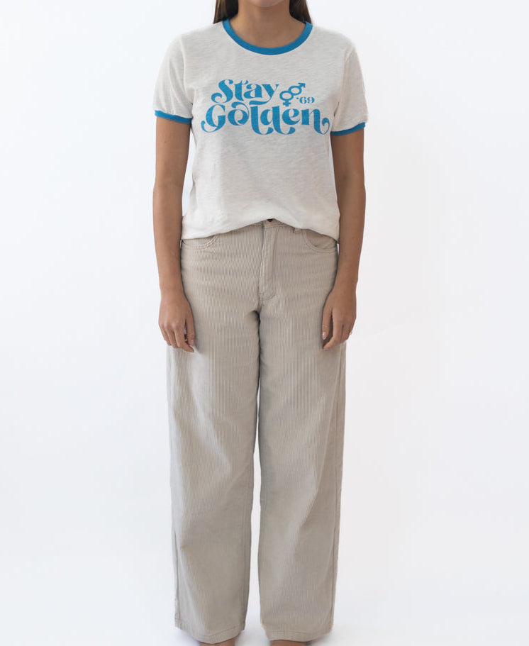 Golden Breed Stay Golden Ringer | Off White/Aqua - T-Shirts